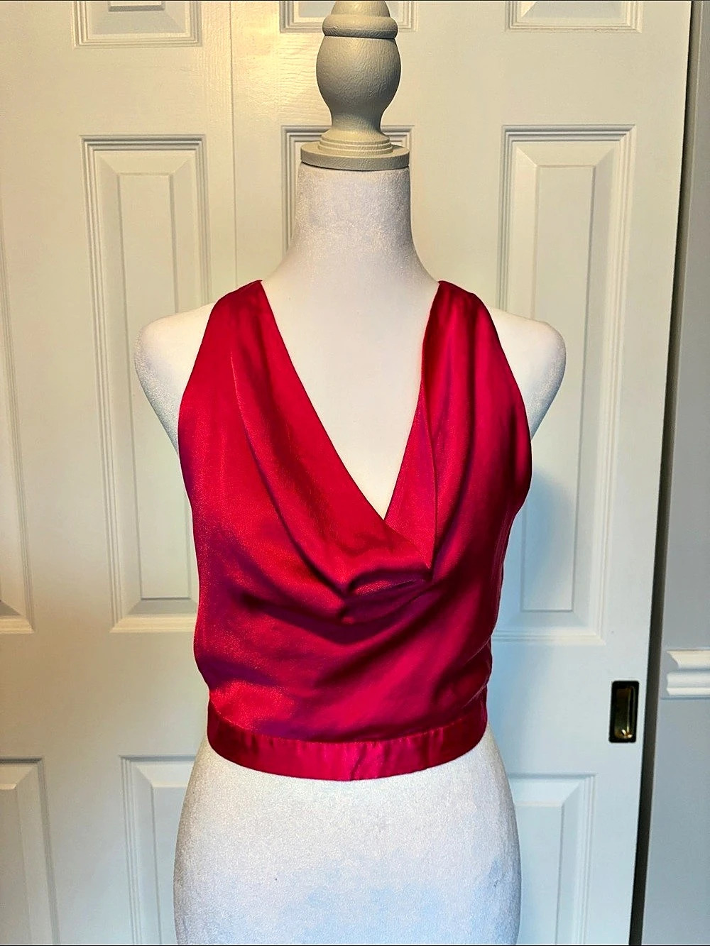 Zara Deep Fuschia Pink Satin Draped Halter Top in Size S